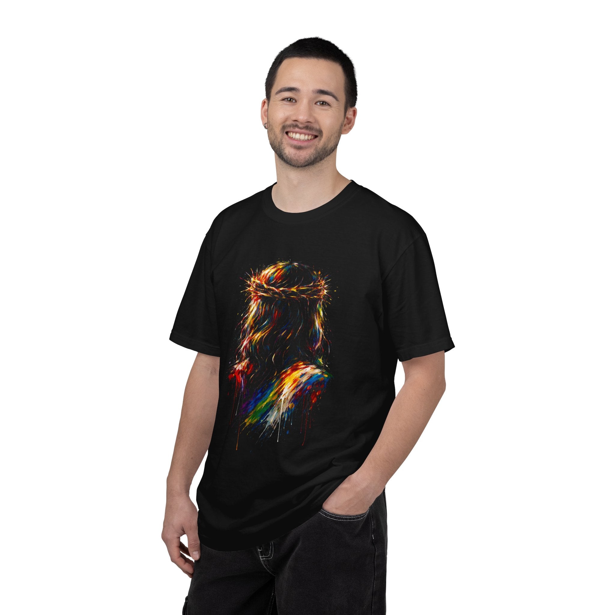 Jesus Crown of Thorns Colorful Portrait T-Shirt — Vibrant Draped Christ Art Tee