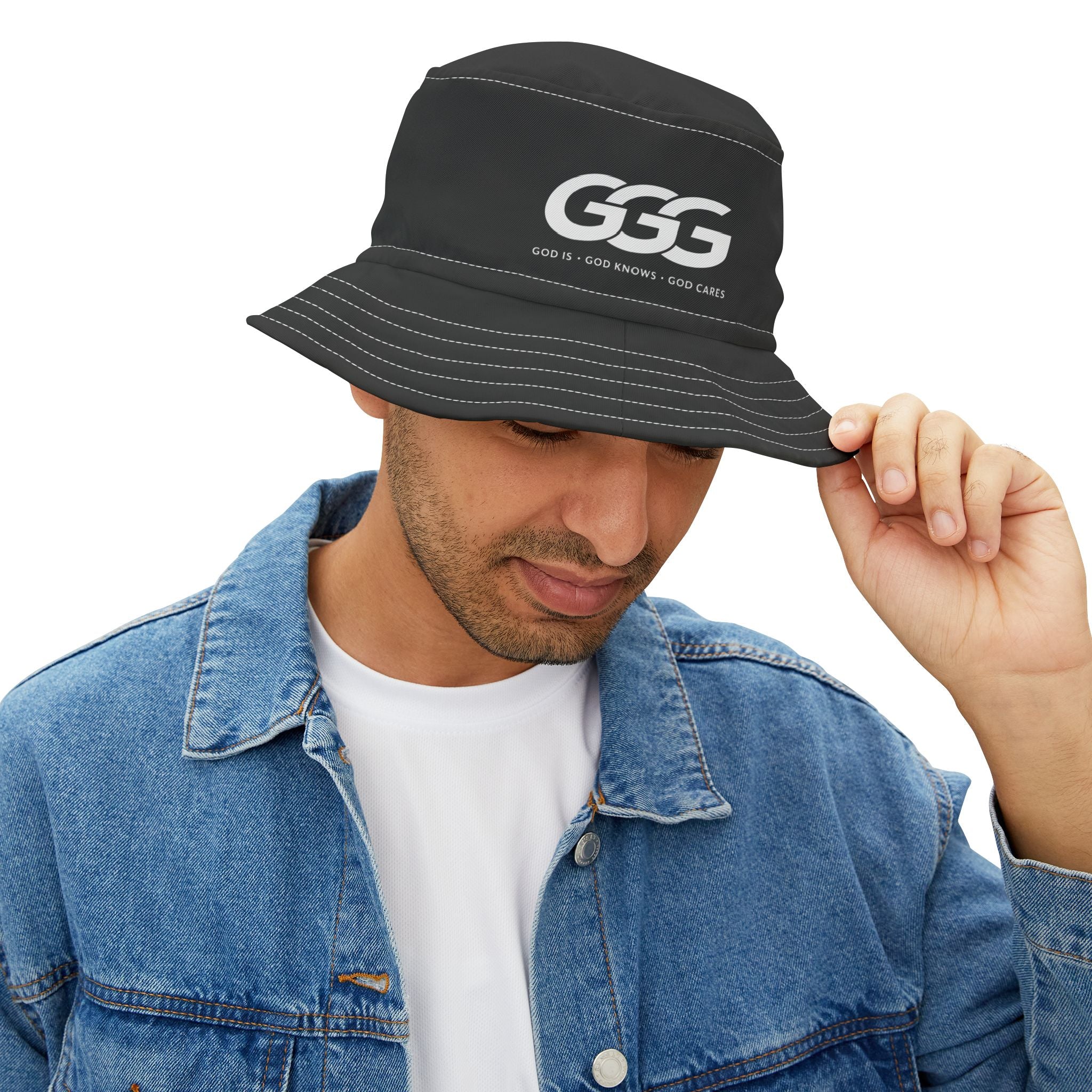 GGG Logo Bucket Hat — Black Streetwear Sun Hat