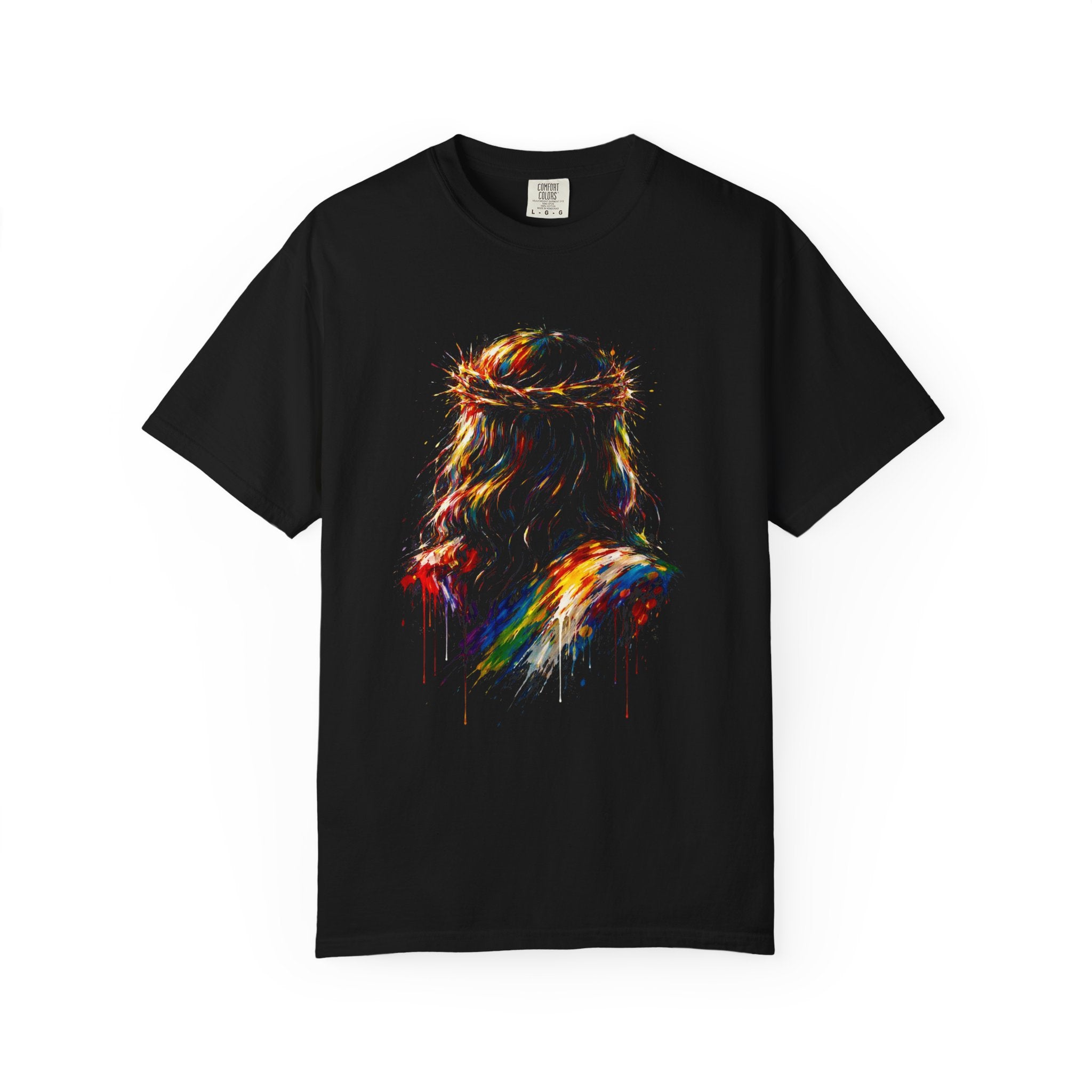 Jesus Crown of Thorns Colorful Portrait T-Shirt — Vibrant Draped Christ Art Tee