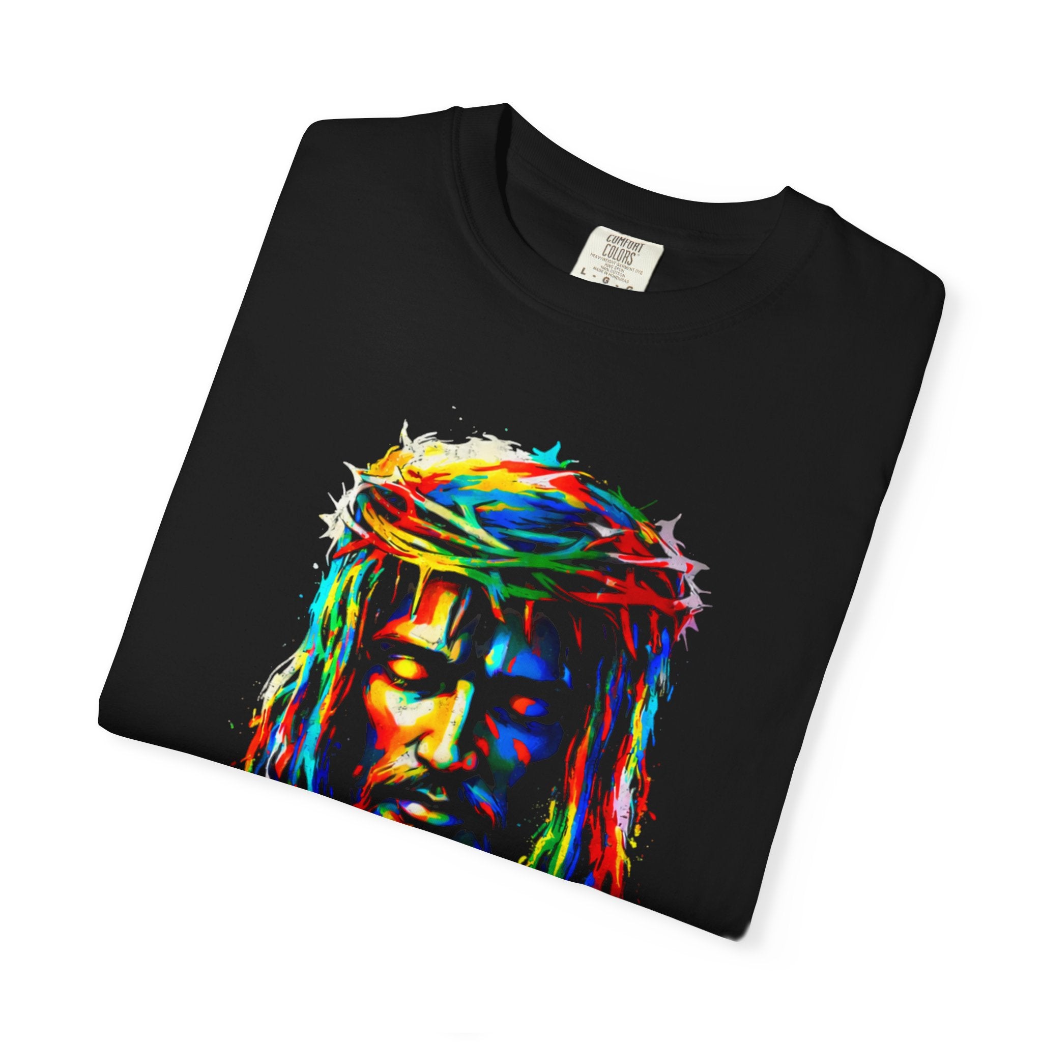 Jesus Portrait T-Shirt — Colorful Crown of Thorns Graphic Tee